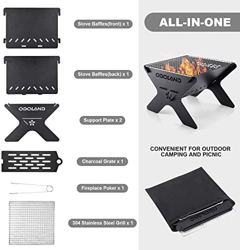Odoland Camping Campfire Grill, Portable Folding Charcoal Grills for BBQ - Image 2