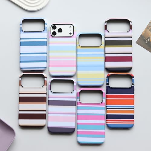 for iPhone 17 Pro Max Case, Magnetic Matte Frosted Dual-Layer Striped Phone Case for Women, Retro Aesthetic Cover Compatible with Mag Safe Accessories - Mocha Sky - Image 6