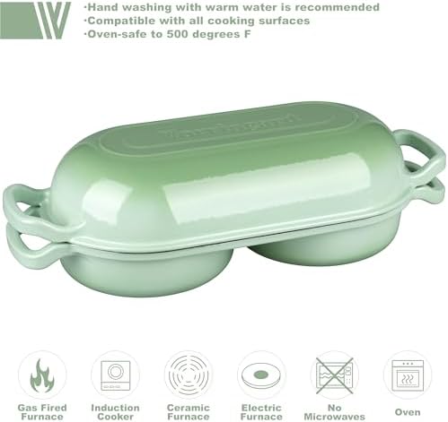 VORRINGARD Enameled Cast Iron Double Dutch Oven with Lid, Dual Round Loaf Pan, Bread pan for Homemade Sourdough Bread Baking, Green - Image 3