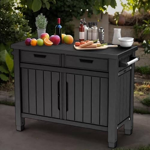 Outdoor Grill Table, Entertainment, and Storage Table with Drawers in Graphite Gray is a Versatile and Stylish Addition to Any Outdoor Space. - Image 2
