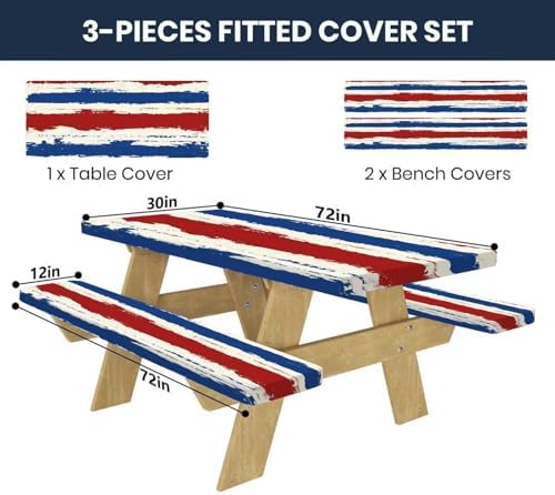 CAPSCEOLL Fitted Picnic Table Cover with Bench Covers 6ft - Red Blue - Image 2