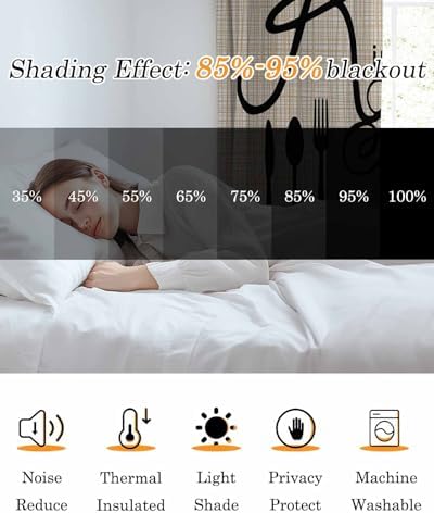 Kitchen Tableware Blackout Curtains 63 Inch Length Knife and Fork Thermal Insulated Window Curtain Window Drapes 2 Panels for Bedroom Living Room 52" Wx63 L - Image 5