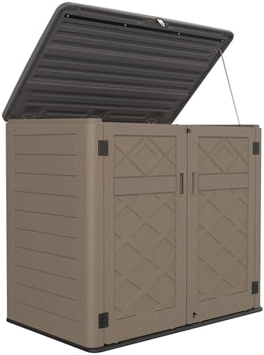 HOMSPARK Storage Shed Weather Resistance, Multi-Purpose Outdoor Storage Cabinet Waterproof, Outdoor Storage Cabinet for Bike, Garbage Cans, Lawnmower, Garden Accessories (coffee, Extra Large-48 cu ft) by HOMSPARK