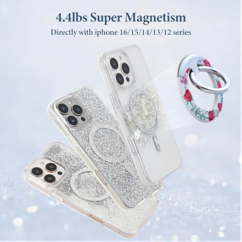 Magnetic Phone Ring for MagSafe Grip, Super Magnet Twinkle Design Ring Holder Stand, MagSafe Accessory for iPhone 17/16/15/14/13 Pro Max Plus，Rose Garland - Image 5