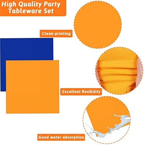 Wiooffen 96 Pcs Orange and Blue Birthday Party Plates Napkins Dart War Party Supplies Tableware Disposable Orange Blue Paper Dinnerware Decoration for Baby Shower Birthday Party, 24 Guests - Image 3