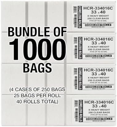 Aluf Plastics High Density Trash Bags, 33 Gallon, 1000 Count, 16 Micron (eq), 33" x 40", Clear, for Bathroom, Office, Industrial, Commercial, Janitorial, Municipal, Recycling - Image 2