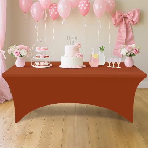 Smiry 2 Pack Spandex Table Cloth 6FT, Elastic Fitted Terracotta Tablecloth - Image 6