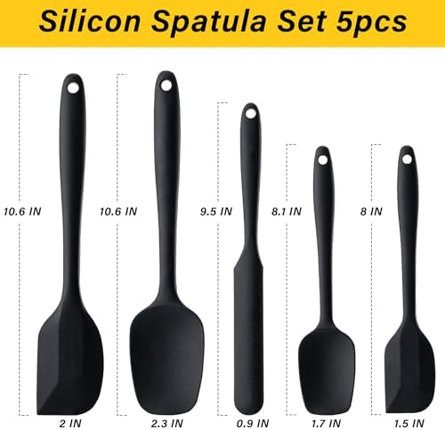 Silicone Spatula Set,5 Piece Food Grade Rubber Spatulas,Black - Image 2