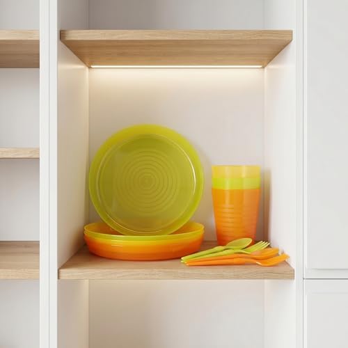 12-Piece Colorful Dinnerware Set， Orange Yellow Green Dopamine Color Matching, Unbreakable Lightweight with Plates Cups Spoons Forks for Home Daily Kitchen Picnic Camping - Image 5
