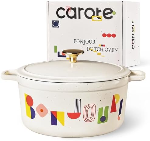 CAROTE Enameled 5QT Cast Iron Dutch Oven Pot with Gift Box, Bonjour by CAROTE