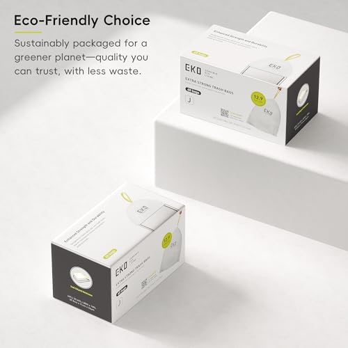 EKO 12.9 Gallon / 45-49 Liter, 60 Count Drawstring Trash Bags, Extra-Strong Unscented Garbage Bags, Easy-Dispense Roll for Kitchen & Household Use, Resists Tears, Leaks and Punctures, Code J, White - Image 5