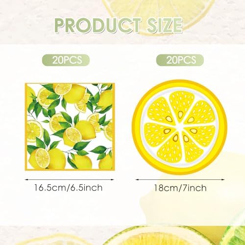40PCS Lemon Party Decorations, Yellow Lemons Themed Paper Plates and Napkins, for Amalfi Coast Capri Lemon Party Decorations Summer Lemon Themed Baby Shower Party Supplies. - Image 2