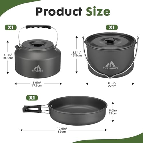 THTYBROS 43-Piece Camping Cookware Set,Large Mess Kit for 6 Persons,with 4.75QT Pot,2.1QT Kettle,Frying Pan,Cups,Utensils and Tableware,Heavy Duty Aluminum Cook Set for Outdoor Camping,Hiking,Picnic - Image 2