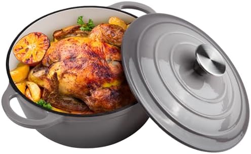 6 Quart Dutch Oven Enameled Cast Iron with Lid - Big Dual Handles - Oven Safe up to 500°F - Classic Round Pot for Versatile Cooking (Light Gray, 6 QT) by Alathote