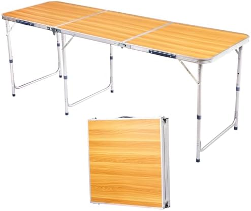Aluminum Folding Camping Table,3 Adjustable Heights Lightweight (Wood grain by Road+Ahead
