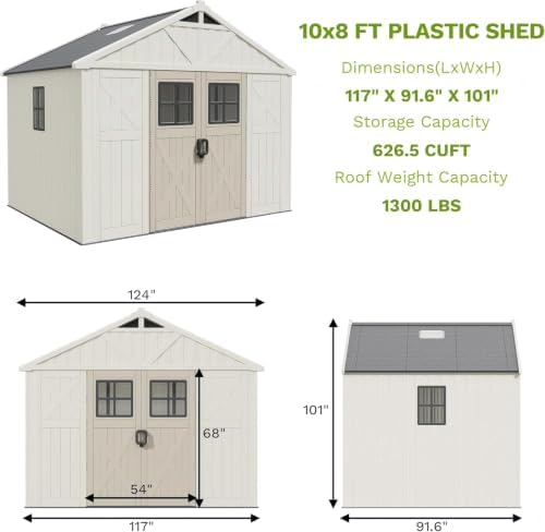 Patiowell 10x8 FT Resin Outdoor Storage Shed, Plastic Shed with Floor - Image 2