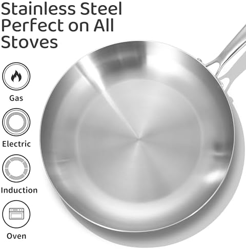 LOLYKITCH 10 Inch Stainless Steel Pan | Tri-Ply | PFOA & PTFE Free Skillet - Image 3