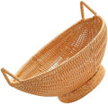 Xmas Imitation Rattan Bread Basket with Handle, Khaki Woven Tray by INOOMP