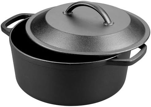 VORRINGARD Pre-Seasoned Cast Iron Dutch Oven with Lid, Round and Dual Handles, for Stovetop, Camping, Grill, Induction, Electric, Black, 4.5qt - Image 4