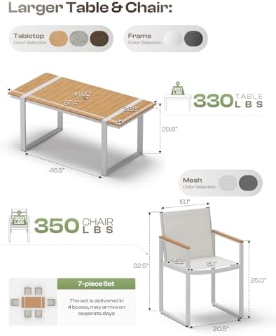 Full Grounded Outdoor Dining Set, Aluminum Patio Table and Chairs - Image 6