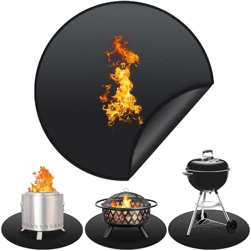 Protebox 36'' Fire Pit Mat for Solo Stove Bonfire, Round Fireproof Under Grill Mat, Oil-Proof Waterproof BBQ Pad for Deck Patio Grass Outdoor Grill Accessories, Portable and Reusable, Glossy Black by Protebox