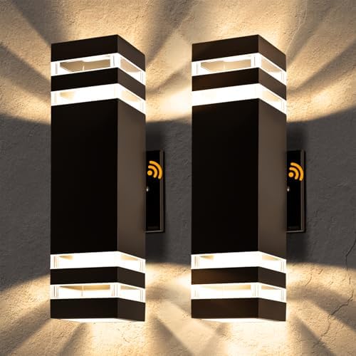 Outdoor Wall Sconce 2-Pack, Outdoor Lights with Dusk to Dawn Sensor by TesjasoLighting