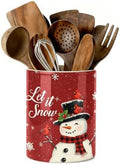 Christmas Snowman Kitchen Utensil Holder, Let It Snow Large Ceramic Utensil Holder For Countertop Organizer, 6.3'' Winter Cooking Utensil Crocks Festivel Decor Utensil Storage Cup for Kitchen by Unknown