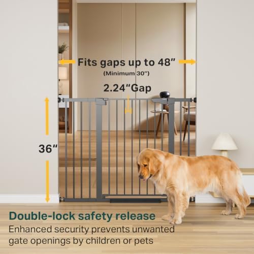 Cumbor 36" Extra Tall Baby Gate for Stairs, 30-48" Dog Gate Indoor Black - Image 2