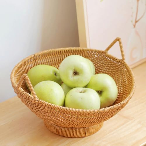 Xmas Imitation Rattan Bread Basket with Handle, Khaki Woven Tray - Image 6