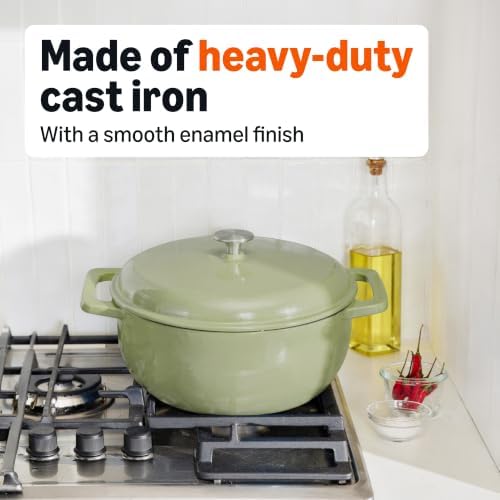 Amazon Basics Enameled Cast Iron Dutch Oven Pot With Lid, 6-Quart, Round, Dual Handles, Heavy-Duty, Oven Safe for Stews, Roasting & Baking, Olive - Image 4
