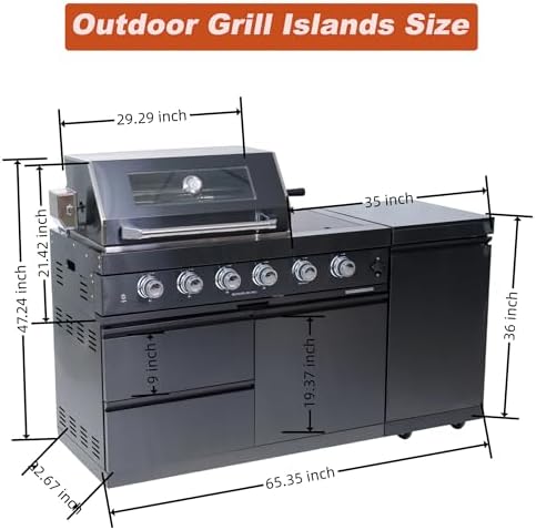 BBQ Island Outdoor Kitchen: 46-Inch 4-Burner 72000 BTU Modular Outdoor Grill Islands + Side Burner + Rotisserie + Granite Countertops for Backyard Family Gatherings Small Business - Image 3
