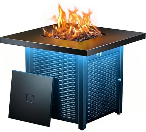 Ciays 28" Propane Fire Pit Table, 50,000 BTU CSA-Listed Gas Fire Pit with RGB Lighting, Adjustable Flame, Lava Rock, APP Control, Music-Sync Lighting, Outdoor Gas Fire Pit for Patio, Backyard & Garden by Ciays