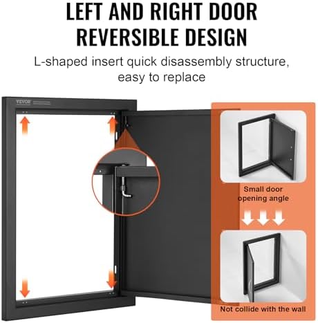 VEVOR Outdoor Kitchen Door - 16W x 22H Inch, Flush Mount, Vertical Wall Door with Handle, for BBQ Island and Grilling Station - Image 4
