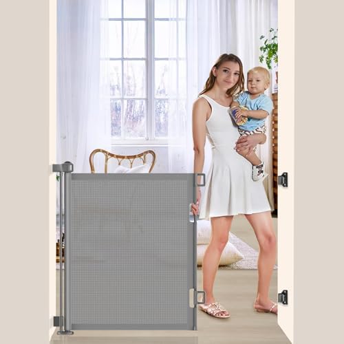 EZIGO 55 Inch Retractable Baby Gates Extra Wide Reinforced Baby Dog Gate by EZIGO