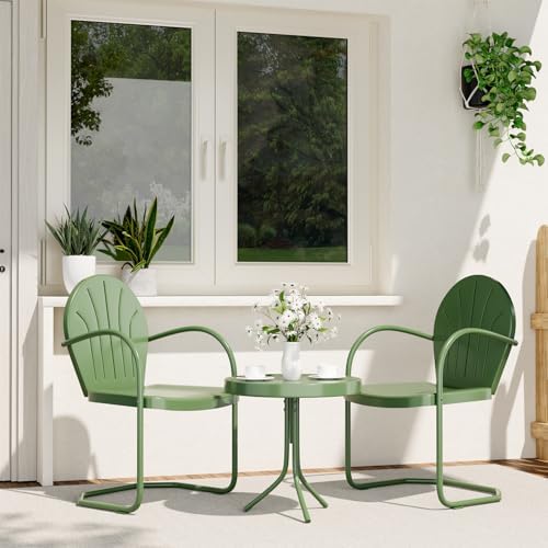 Outdoor 3-Piece Metal Bistro Set, Patio Conversation Set of 2,Green by RICNOD