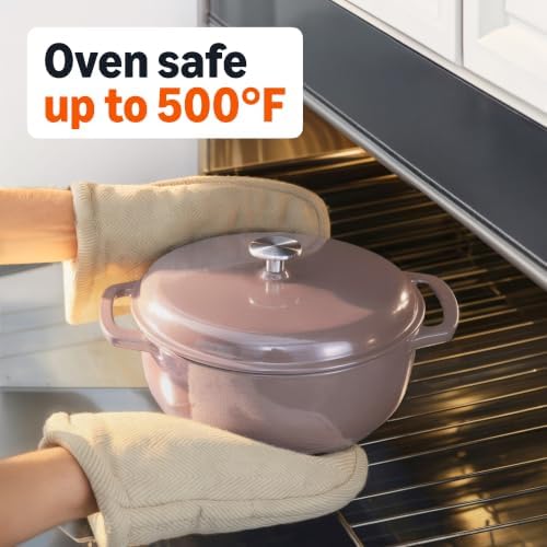 Amazon Basics Enameled Cast Iron Dutch Oven Pot With Lid, 4.3-Quart, Round, Dual Handles, Heavy-Duty, Oven Safe for Stews, Roasting & Baking, Clay - Image 3