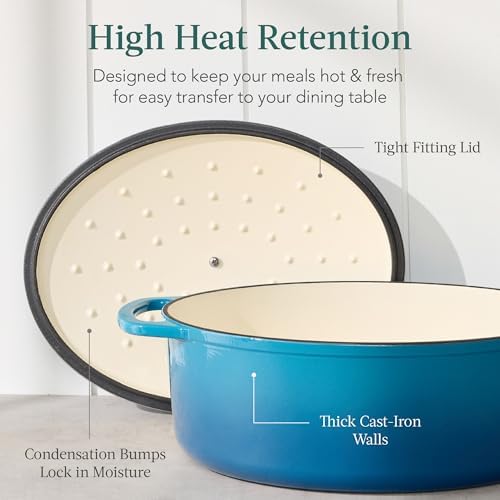 Best Choice Products Oval 7.5 Quart Enamel Cast-Iron Dutch Oven, Heavy-Duty Pre-Seasoned for Baking, Cooking w/Side Handles – Blue - Image 6