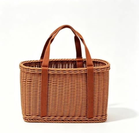 Shopping Wicker Basket with Handles, Handwoven Picnic Basket, Portable Storage Decor for Kitchen, Home, Outdoor and Farmers Market (S) by Unknown