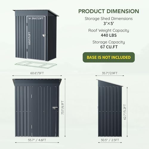 3 x 5 FT Metal Storage Shed for Backyard, Nightblue - Image 2