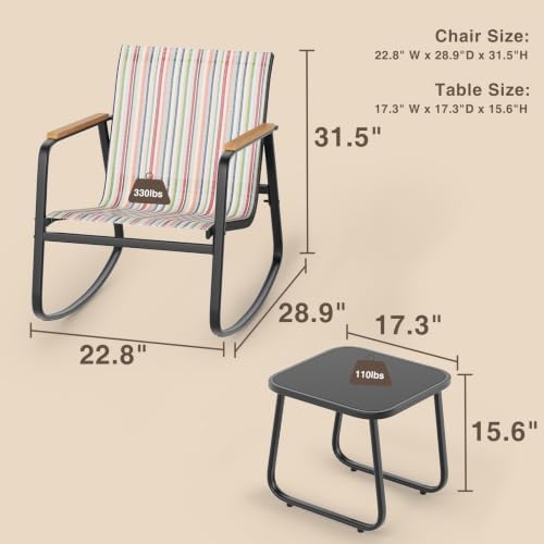 Ahomly 3 Pieces Patio Furniture Set, Outdoor Furniture Set, Stripe - Image 6