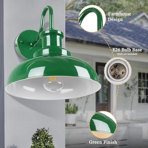 Outdoor Barn Lights - Rustic Farmhouse Exterior Mount Lights, Vintage Indoor/Outdoor Wall Lighting Fixtures, Industrial Green White Porch & Garage Lanterns - RZ007-2 GR+WH - Image 3