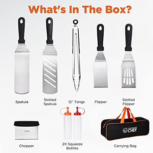 Commercial Chef 9PC Griddle Accessories Kit – Flat Top Grill Accessories Hibachi Spatula Set for Weber and Blackstone Griddles, Breakfast Tools for Outdoor BBQ - Image 2