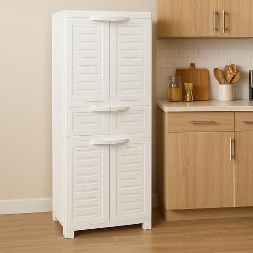 Sunnydaze 57" Garage Storage Cabinet with Doors & Shelves, Speckled White - Image 2