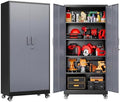 SISESOL 75" Tall Black Gray Metal Storage Cabinet with Wheels and Shelves by SISESOL