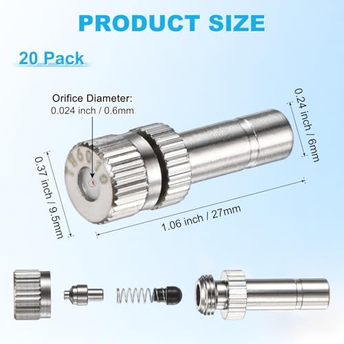 M METERXITY 20-Pack Brass Misting Nozzles, 0.024"/0.6mm Orifice Mister Replacement Heads for Outdoor Cooling System/Landscaping/Humidification/Greenhouse, 6mm Low-Pressure Fog Sprayer Nozzle - Image 3