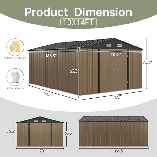Devoko 10x14 FT Outdoor Storage Shed, Brown - Image 3