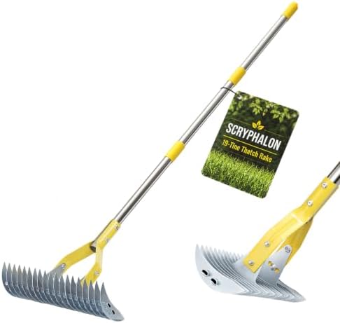 Thatch Rakes , 15-Inch Wide Thatching Rake for Cleaning Dead Grass, 55-Inch Efficient Steel Dethatcher Rake with Adjustable Metal Handle, Thatch Rakes for Lawns, Garden, Yard by Unknown