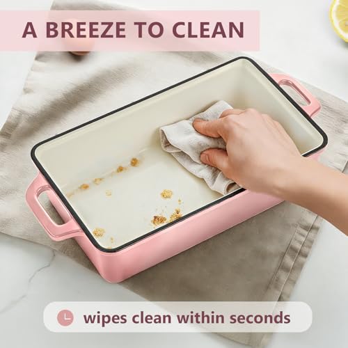 Wildone Enameled Cast Iron Bread Loaf Pan with Lid, 9x5 Sourdough Baking Pans for Homemade Bread, Cake, Meatloaf, Even Heating Bread Pans, 2-Piece Set, Pink - Image 5