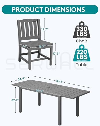 SERWALL Outdoor Patio Dining Set for 6, Grey - Image 6