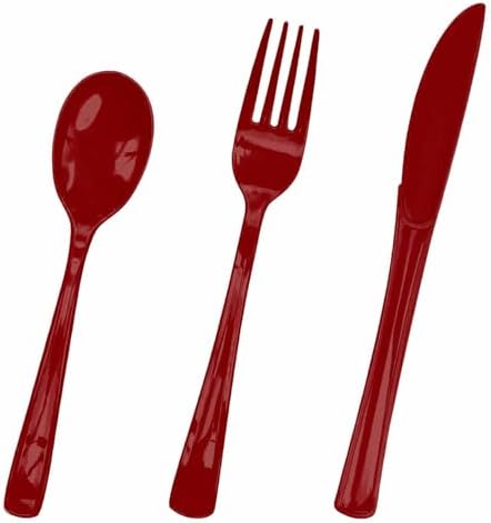 HEIPINIUYE 75 Pack Burgundy Plastic Cutlery Heavy Duty Burgundy Plastic Knives Forks and Spoons Disposable Silverware Set for 25 Guest Camping Birthday Baby Shower Party Cutlery Set by HEIPINIUYE